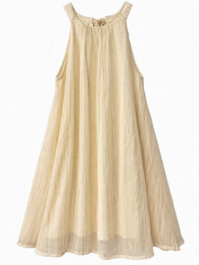 Cabana Life Ivory Gold Metallic Stripe Halter Bow Back Resort Dress - Size L